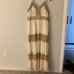 Cotton Boho Chic Cream and Brown Maxi Dress